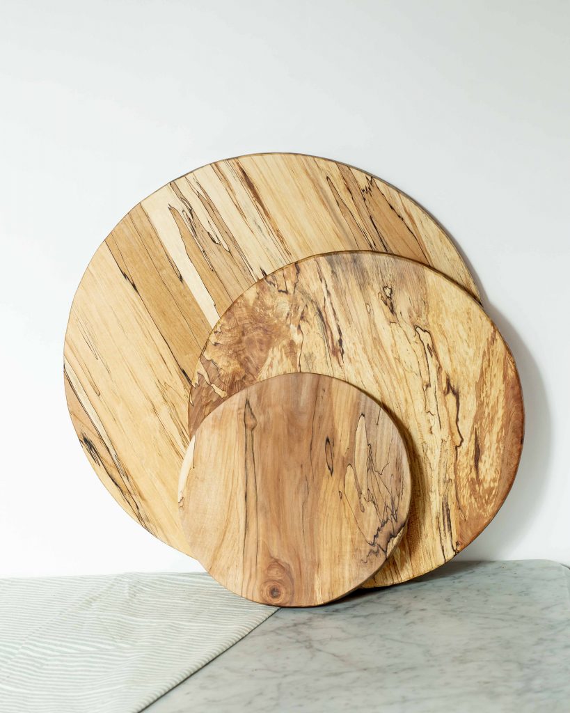 splated maple round cutting board by spencer peterman