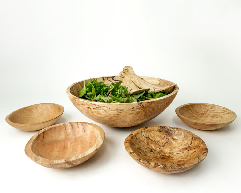 set of Spalted Maple wooden bowls