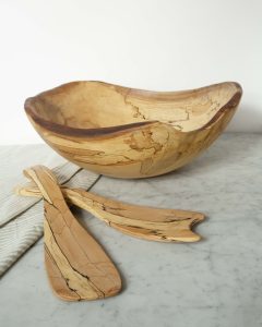 spalted maple salad bowl and server set