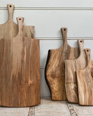 Large, Live Edge, Ambrosia Maple Wooden Cutting Board with Handle (21”)