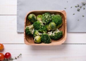 wooden bowl with veggies microwave