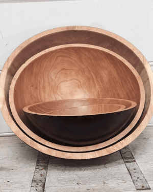 Large Two-Tone Cherry Round Wooden Bowl (15")
