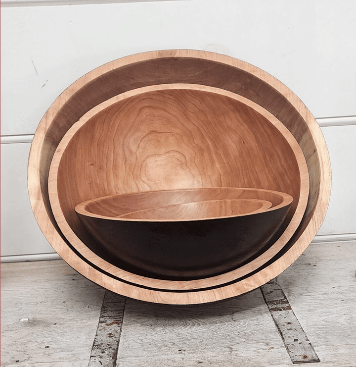 Medium Two-Tone Cherry Round Wooden Bowl (13")
