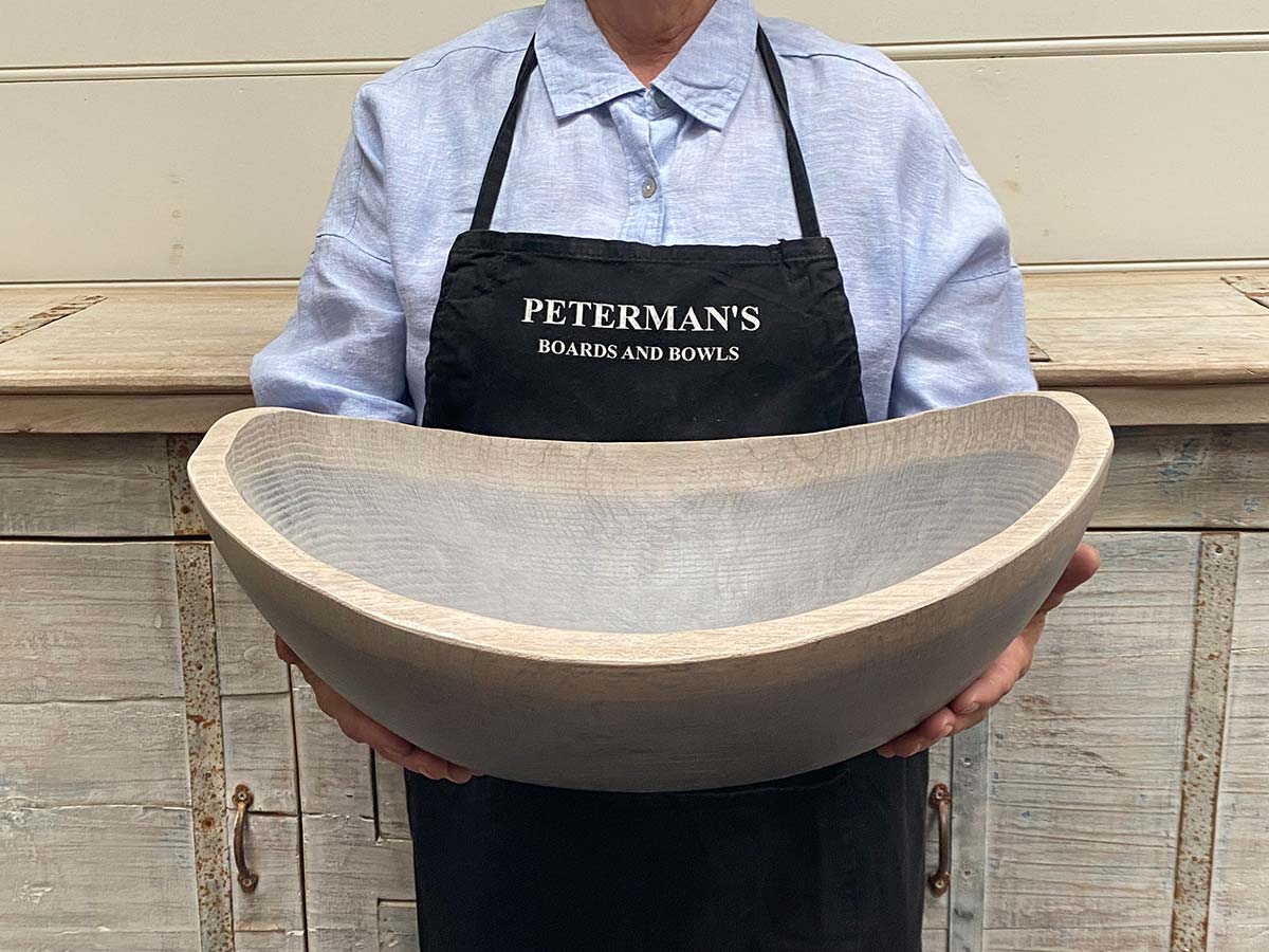 Extra large 18-inch driftwood oak oval, live edge wooden bowl, rustic hand-turned, food safe for serving and décor.