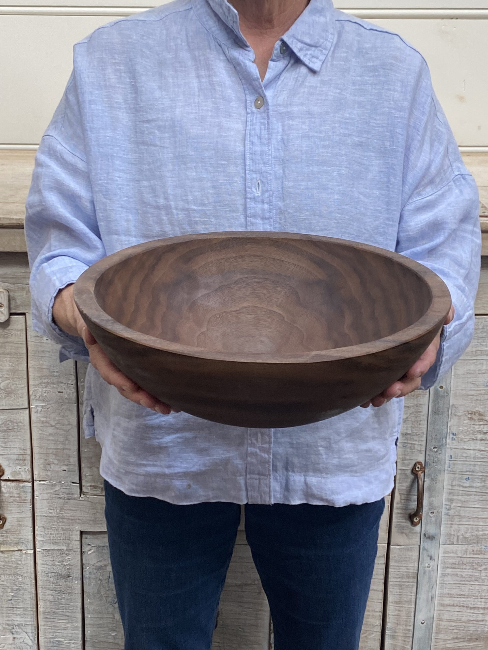 Medium Black Walnut Round Wooden Bowl (13")