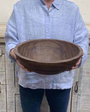 Large Black Walnut Round Wooden Bowl (15")