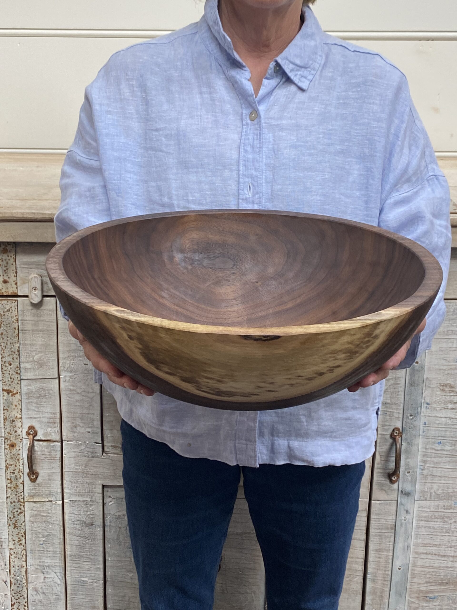 Extra Large Black Walnut Round Wooden Bowl (18")