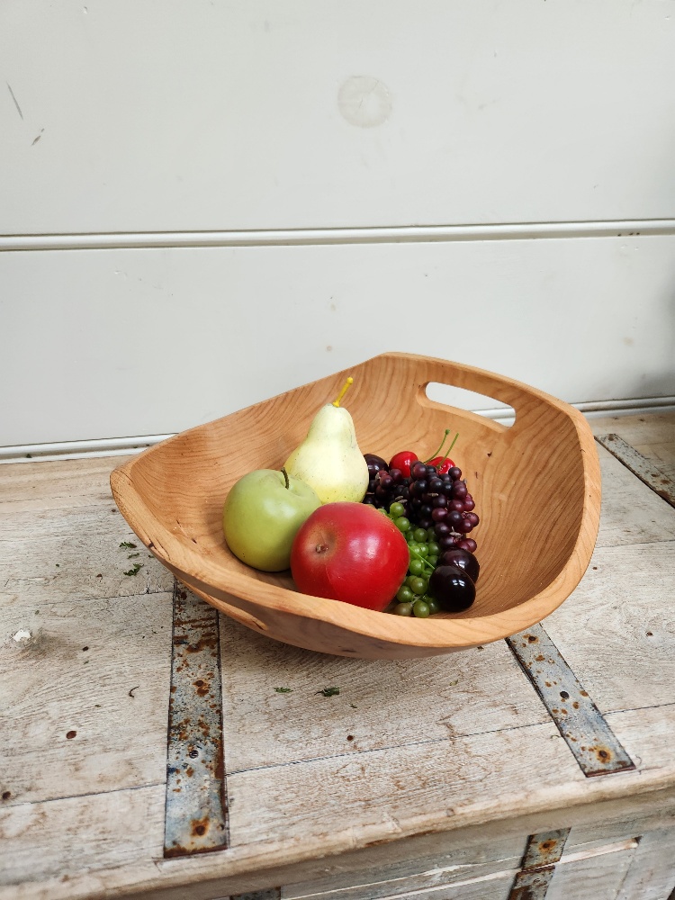 Extra Large Cherry Harvest Wooden Bowl with Handles (18")