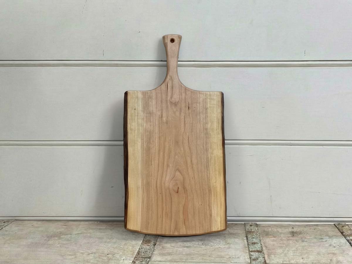 Large, Live Edge, Cherry Wooden Cutting Board with Handle (21”)