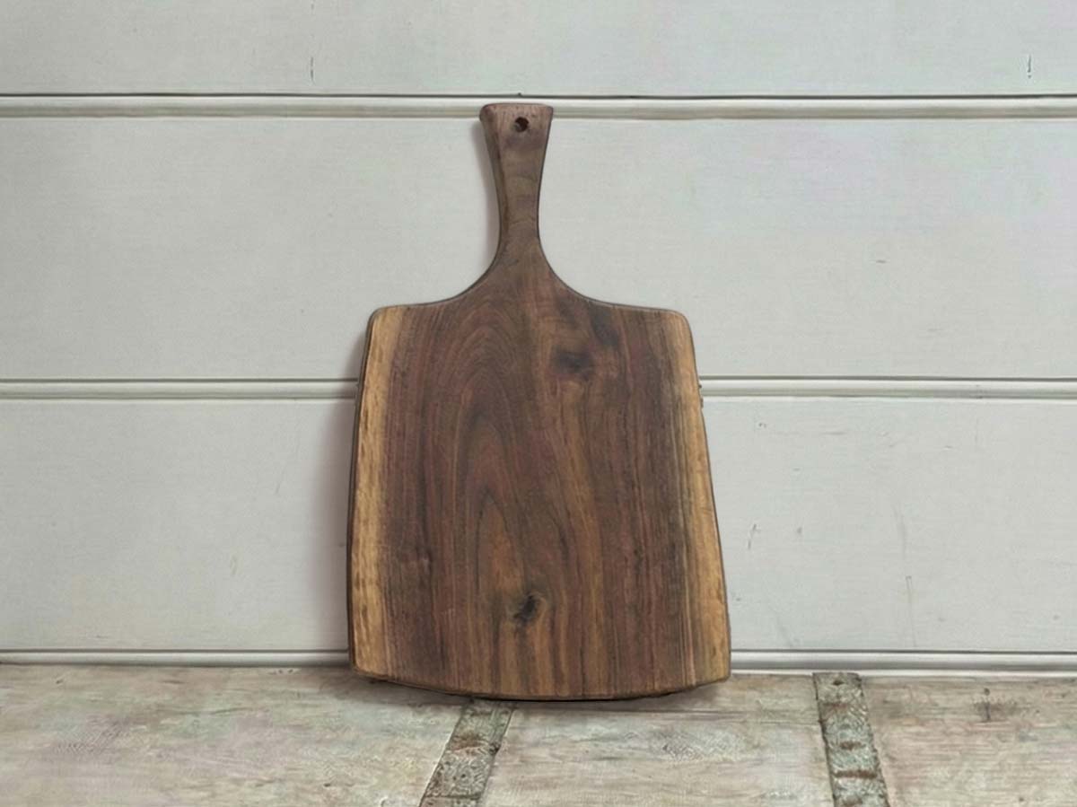 Medium, Live Edge, Black Walnut Wooden Cutting Board with Handle (18”)