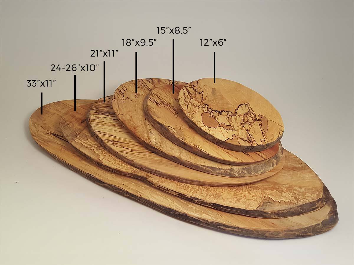 Extra-Large, Live Edge Oval Spalted Maple Wooden Cutting Board (24–26” × 10”)