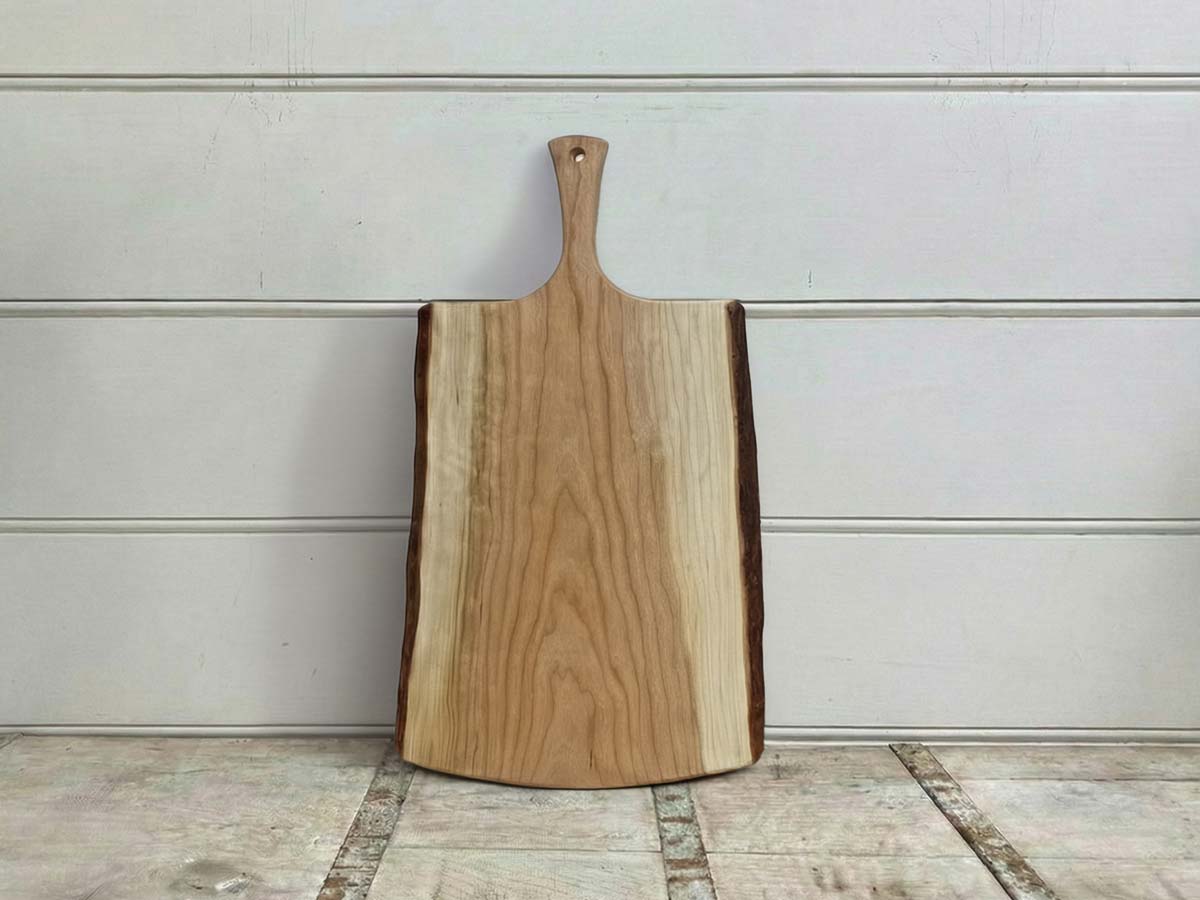 Extra-Large, Live Edge, Cherry Wooden Cutting Board with Handle (24”)