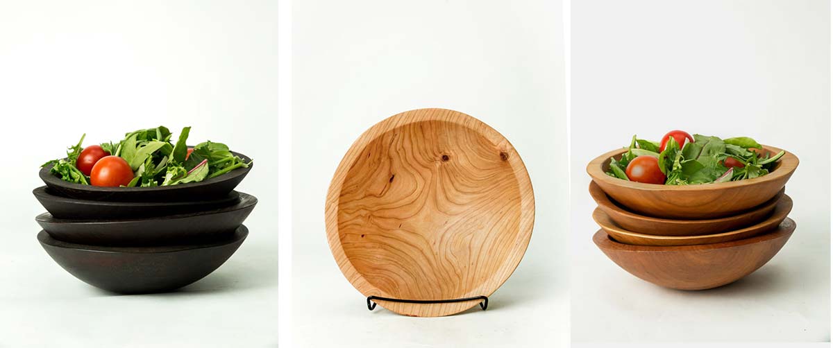 examples of Spencer Peterman's small, hand-turned wooden bowls